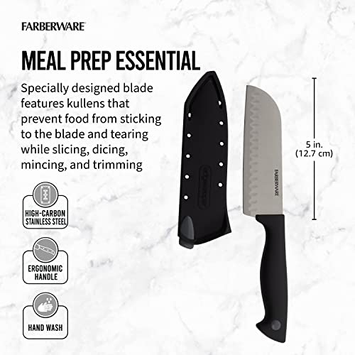 5-Inch Santoku Knife with Self-Sharpening Blade Cover, Black