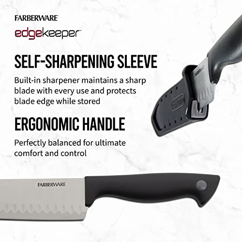 5-Inch Santoku Knife with Self-Sharpening Blade Cover, Black