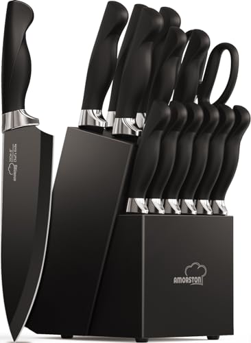 Amorston 15-Piece Knife Set with Sharpener Block