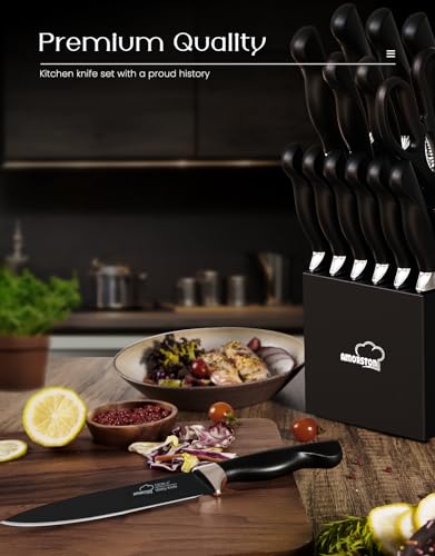Amorston 15-Piece Knife Set with Built-In Sharpener Block