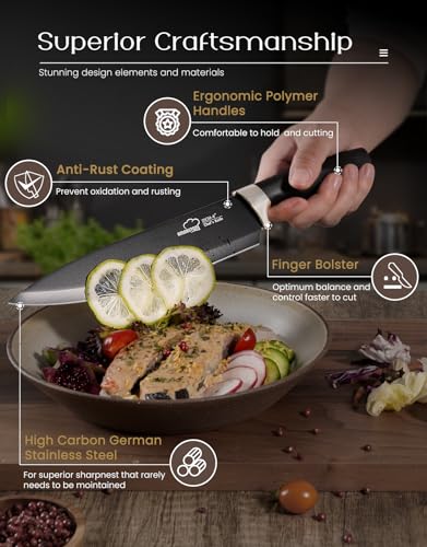 Amorston 15-Piece Knife Set with Built-In Sharpener Block