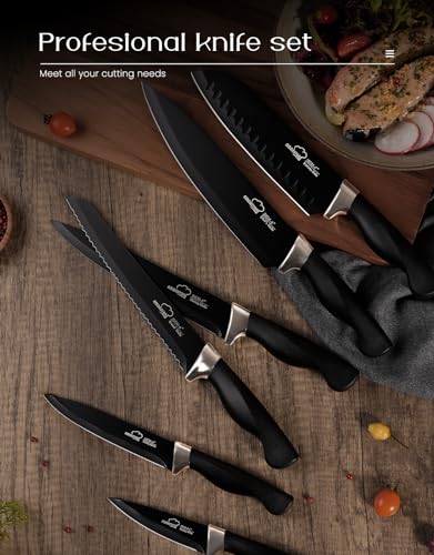 Amorston 15-Piece Knife Set with Built-In Sharpener Block