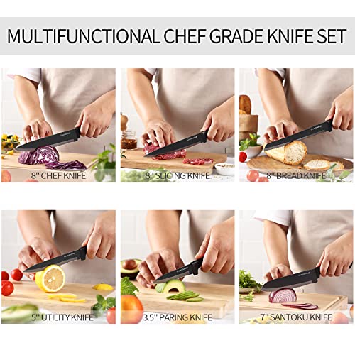 Black Titanium Kitchen Knife Set for Gourmet Cooking