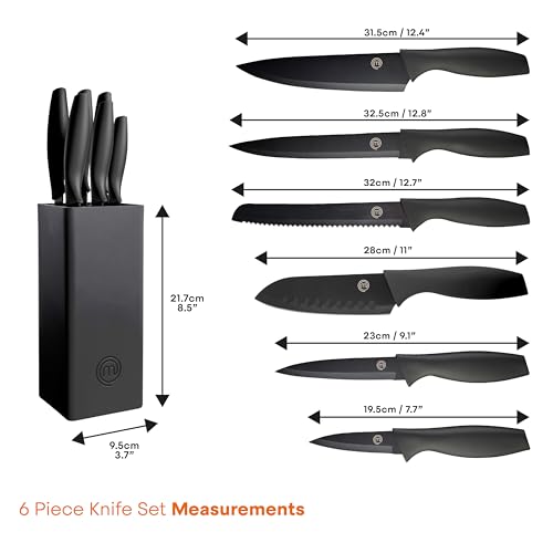 6-Piece MasterChef Black Knife Set with Non-Stick Coating
