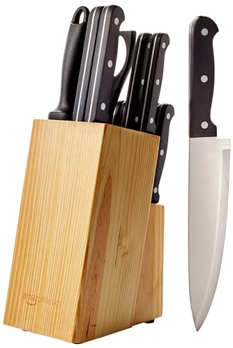 14-Piece High-Carbon Stainless-Steel Kitchen Knife Set with Pine Wood Block