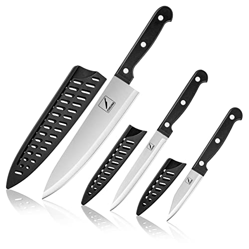 COKUMA 3-Piece Stainless Steel Chef Knife Set, Black
