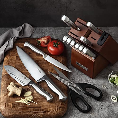 McCook German Stainless Steel Knife Block Set with Sharpener