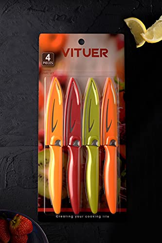 VITUER 4PCS Paring Knife Set, 4 Inch Peeling Knife