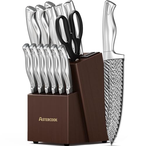 15-Piece Kitchen Knife Set with Built-In Sharpener Block