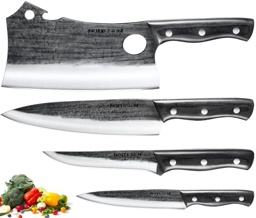 Naitesen Hand-Forged Kitchen Knife Set for Raw Food