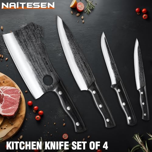 Naitesen Hand-Forged Kitchen Knife Set for Raw Food