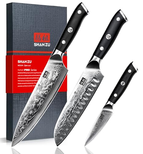 SHAN ZU Damascus Knife Set with G10 Handle