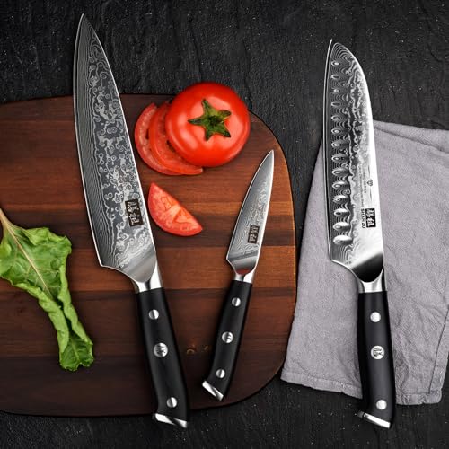 SHAN ZU Damascus Knife Set with G10 Handle