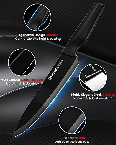 Astercook Knife Set with Built-in Sharpener Block - 15 Pieces