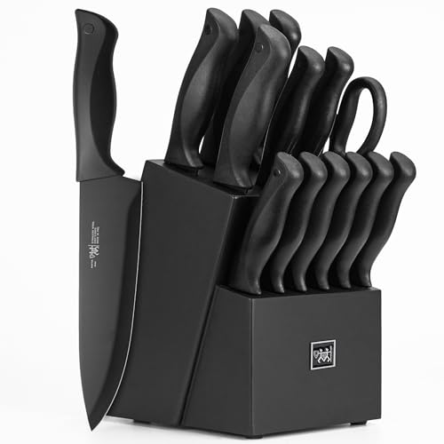 HUNTER.DUAL 15-Piece Kitchen Knife Set with Self-Sharpening Block