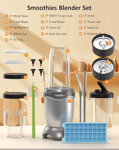 TOAKELI 850W Smoothie Blender with 2 To-Go Cups