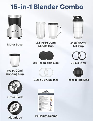Ganiza Smoothie Blender & Grinder Combo for Kitchen