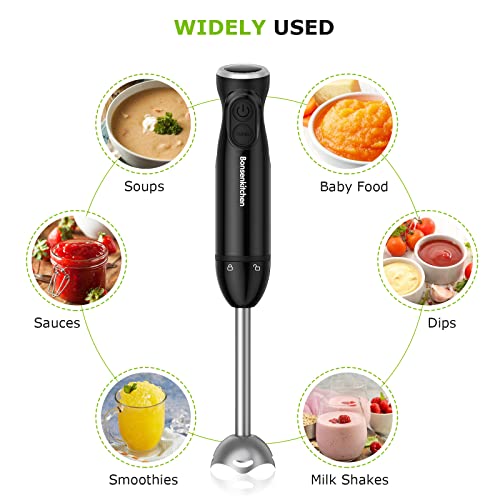 Bonsenkitchen Handheld Blender, Electric Hand Blender 12-Speed & Turbo Mode, Immersion Blender Portable Stick Mixer with Stainless Steel Blades for Soup, Smoothie, Puree, Baby Food