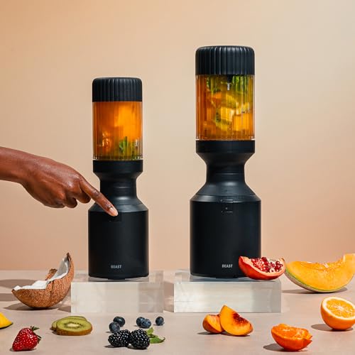 The Beast Mini Blender | Mini Countertop Kitchen Blender | Blend Smoothies and Shakes, Dressings, Sauces, Dips | Straw Cap and Straws Included | 600W (Carbon Black)