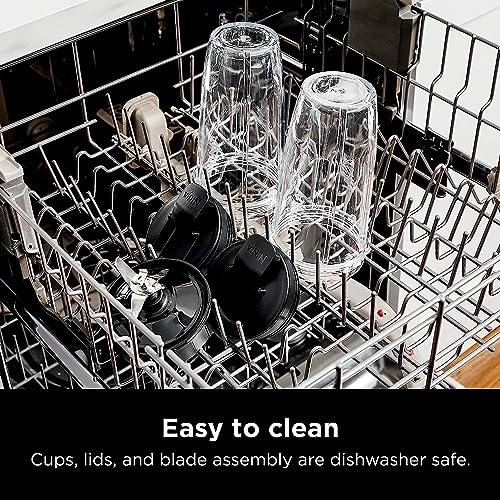 Ninja BN401 Nutri Pro Compact Personal Blender, Auto-iQ Technology, 1000-Peak-Watts, for Frozen Drinks, Smoothies, Sauces & More, with (2) 24-oz. To-Go Cups & Spout Lids, Cloud Silver