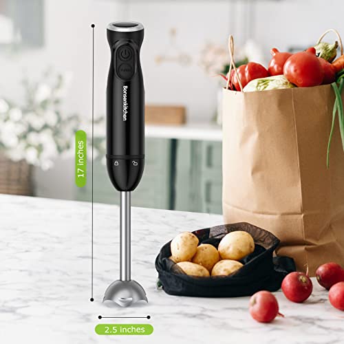 Bonsenkitchen Handheld Blender, Electric Hand Blender 12-Speed & Turbo Mode, Immersion Blender Portable Stick Mixer with Stainless Steel Blades for Soup, Smoothie, Puree, Baby Food