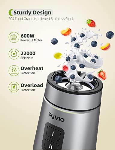 Syvio Blender for Shakes and Smoothies, 600W Personal Blender, Smoothie Blender with 2 Speed Control, Smoothie Maker with 2 BPA-Free 20Oz Sport Cup