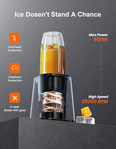 VEWIOR 900W Blender for Shakes and Smoothies, Personal Blenders for Kitchen with 6 Fins Blender Blade, Smoothie Blender with 2 * 22 oz To-Go Cups BPA Free