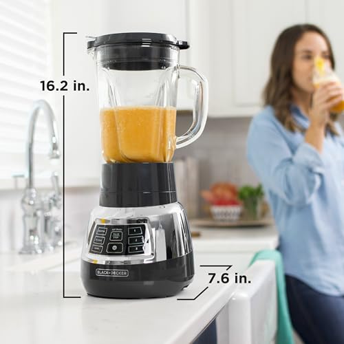 Black+Decker Quiet Blender with 6-Cup Cyclone Glass Jar, 3 Speeds + 3 Functions & Serrated Blade Technology for Faster Blending, Pulse Button and 24-oz Personal Jar, 900W