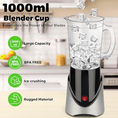 Powerful Blender for shakes and smoothies, 1000ML Large Blender for Home and Kitchen, 400W Smoothie Maker with 4blade, Easy to clean, BPA Free