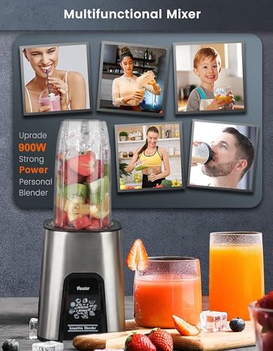 VEWIOR 900W Blender for Shakes and Smoothies, Personal Blenders for Kitchen with 6 Fins Blender Blade, Smoothie Blender with 2 * 22 oz To-Go Cups BPA Free
