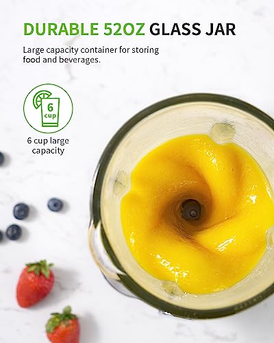 Blender for Shake and Smoothies 2.0, SHARDOR Powerful 1200W Countertop Blender for Kitchen, 52oz Glass Jar, 3 Adjustable Speed Control for Frozen Fruit Drinks, Smoothies, Sauces & More, Sliver