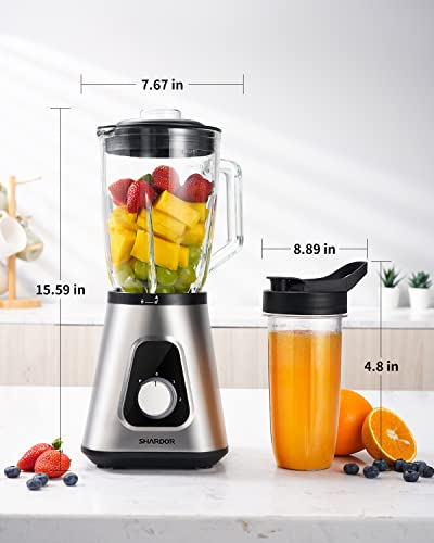 Blender for Shake and Smoothies 2.0, SHARDOR Powerful 1200W Countertop Blender for Kitchen, 52oz Glass Jar, 3 Adjustable Speed Control for Frozen Fruit Drinks, Smoothies, Sauces & More, Sliver