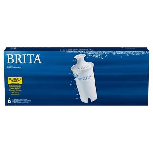 Brita Standard Water Filter, BPA-Free, Replaces 1,800 Plastic Water Bottles a Year, Lasts Two Months or 40 Gallons, Includes 6 Filters, Kitchen Essential