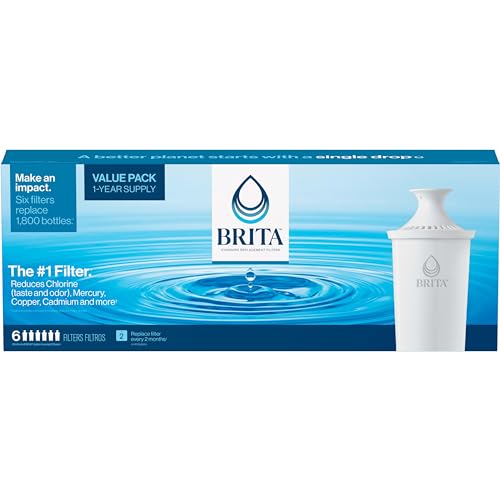 Brita Standard Water Filter, BPA-Free, Replaces 1,800 Plastic Water Bottles a Year, Lasts Two Months or 40 Gallons, Includes 6 Filters, Kitchen Essential