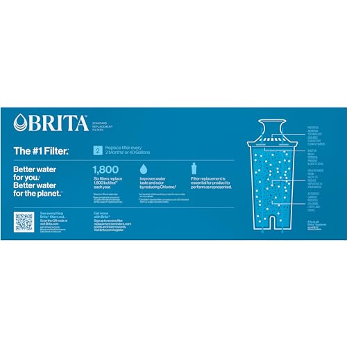 Brita Standard Water Filter, BPA-Free, Replaces 1,800 Plastic Water Bottles a Year, Lasts Two Months or 40 Gallons, Includes 6 Filters, Kitchen Essential