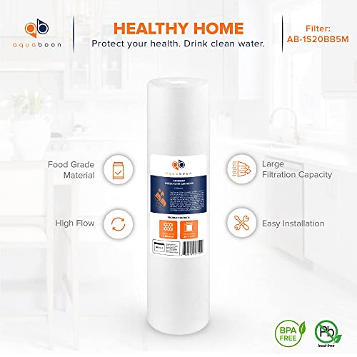 Aquaboon 5 Micron 20" x 4.5" Water Filter BB Polypropylene Meltblown Sediment Filter - 20 Inch Water Filter Cartridge Replacement Compatible With Pentek DGD-5005-20, P5-20BB, iSpring FP25B (2 Pack)