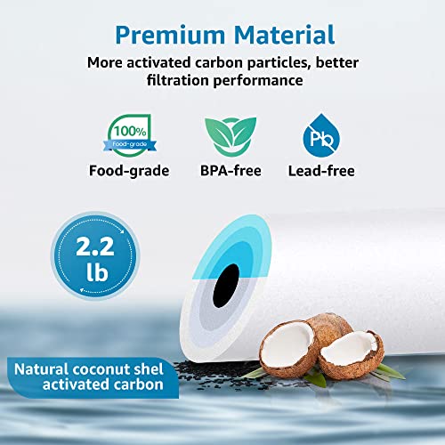 AQUACREST FXHTC Water Filter, Whole House Water Filter, Well Water Filter, Replacement for GE® FXHTC, GXWH40L, American Plumber W10-PR, Culligan® RFC-BBSA, W10-BC, Carbon Filters, 5 Micron, Pack of 3