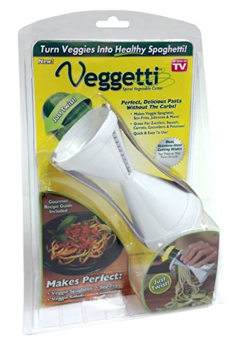 Veggetti Veggie Slicer, Dual Stainless Steel Blade Vegetable Cutter for Thick or Thin Noodle, Works with Zucchini, Squash, Cucumbers, Carrots, and more,White