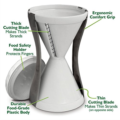 Veggetti Veggie Slicer, Dual Stainless Steel Blade Vegetable Cutter for Thick or Thin Noodle, Works with Zucchini, Squash, Cucumbers, Carrots, and more,White