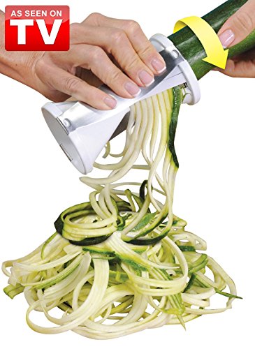 Veggetti Veggie Slicer, Dual Stainless Steel Blade Vegetable Cutter for Thick or Thin Noodle, Works with Zucchini, Squash, Cucumbers, Carrots, and more,White