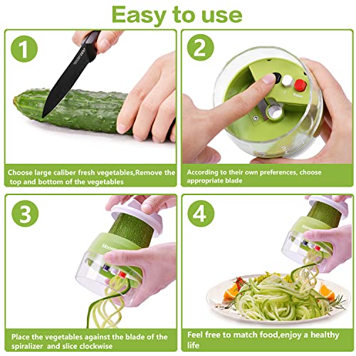 MOOREDLIFE Spiralizer Handheld Vegetable Slicer, 4 in 1 Zucchini Spaghetti Maker Vegetable Zoodle Maker Veggie Spiralizer Spiral Slicer Zucchini Spiralizer 8.59cm