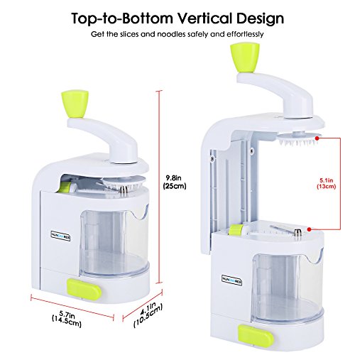 Spiralizer Vegetable Slicer (4-in-1 Rotating Blades) Heavy Duty Veggie Spiralizer with Strong Suction Cup, Zucchini Spiral Noodle/Zoodle/Spaghetti/Pasta Maker (Recipe Book and Cleaning Brush)