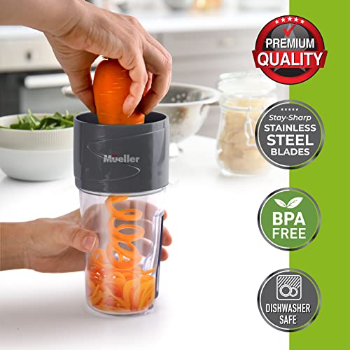 Mueller Spiralizer for Veggies, Salad Container for Lunch - All-In-One Food Prepper, Zucchini Noodle Maker, Vegetable Spiralizer, Comes with Fork, Salad Dressing Container/Spice-Nut Containers