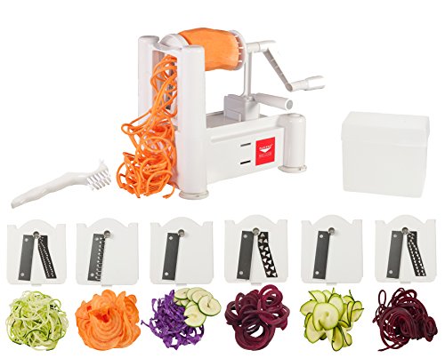 Paderno World Cuisine 6-Blade Vegetable Slicer / Spiralizer, Counter-Mounted and includes 6 Different Stainless Steel Blades