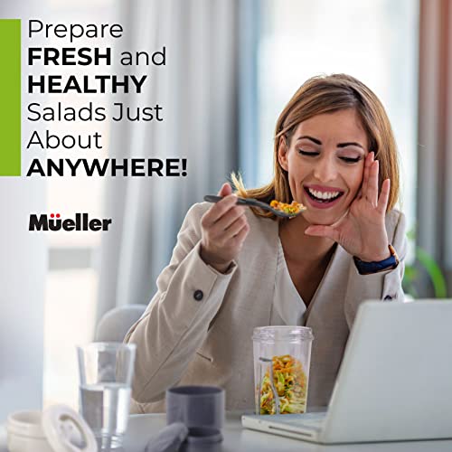 Mueller Spiralizer for Veggies, Salad Container for Lunch - All-In-One Food Prepper, Zucchini Noodle Maker, Vegetable Spiralizer, Comes with Fork, Salad Dressing Container/Spice-Nut Containers