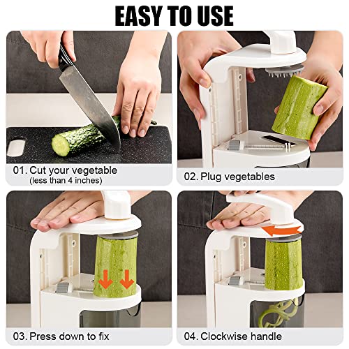 Badelite Vegetable Spiralizer 4-IN-1 Rotating Blade Veggie Spiralizer Zucchini Noodle Maker with Strong Suction Cup Spiral Vegetable Cutter Slicer - White