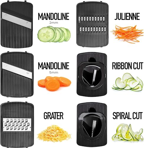 Fullstar Mandoline Slicer for Kitchen, Cheese Grater Vegetable Spiralizer and Veggie Slicer for Cooking & Meal Prep, Kitchen Gadgets Organizer & Safety Glove Included (6 in 1, White)