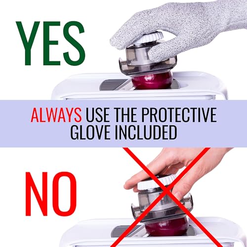 Fullstar Mandoline Slicer for Kitchen, Cheese Grater Vegetable Spiralizer and Veggie Slicer for Cooking & Meal Prep, Kitchen Gadgets Organizer & Safety Glove Included (6 in 1, White)