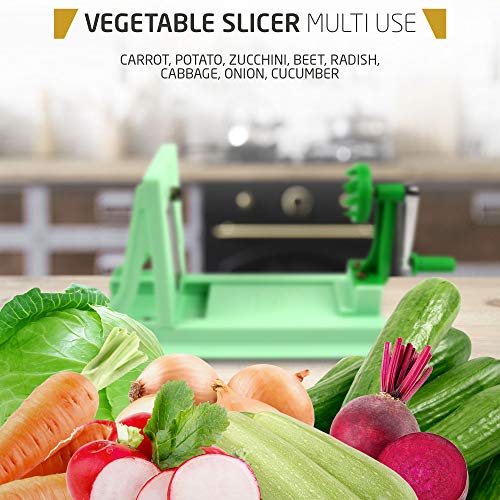 Vollum Japanese Turning Vegetable Spiralizer, Veggie Spiralizer For Fresh Zucchini, Squash, Butternut Squash with 1 Straight-Edged Blade and 3 Serrated Blades