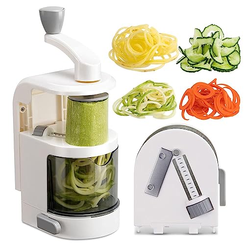 Maxceysen 4-IN-1 Vegetable Spiralizer Rotating Blade Veggie Spiralizer Zucchini Noodle Maker with Strong Suction Cup Spiral Vegetable Cutter Slicer